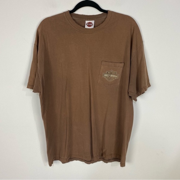 Harley Davidson Alefs Wichita Kansas Graphic Tee Short Sleeve Brown Top - Picture 1 of 6